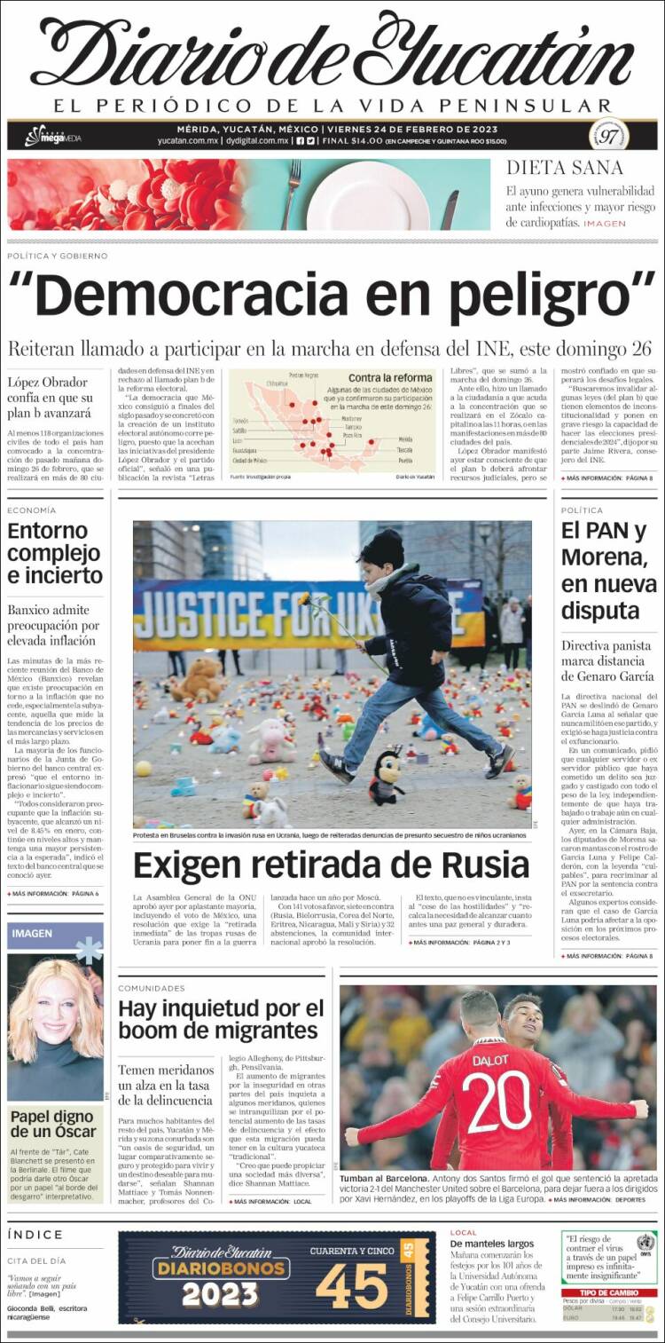 Portada de Diario de Yucatán (México)