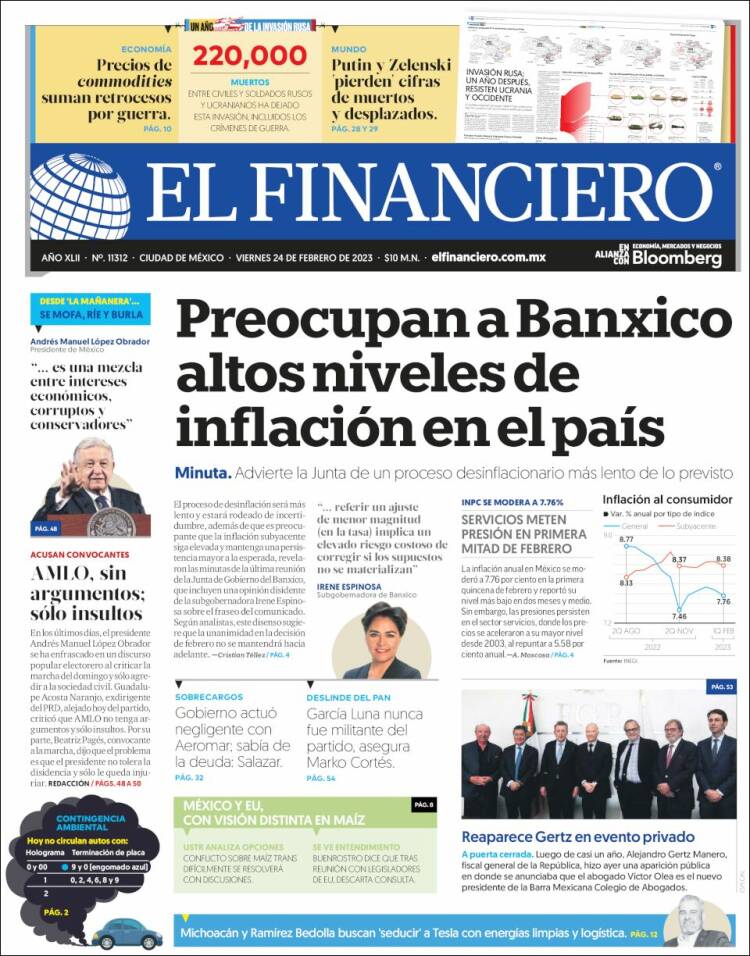 Portada de El Financiero (México)