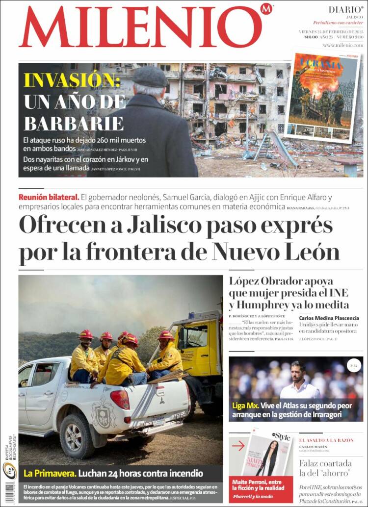 Portada de Milenio - Jalisco (México)