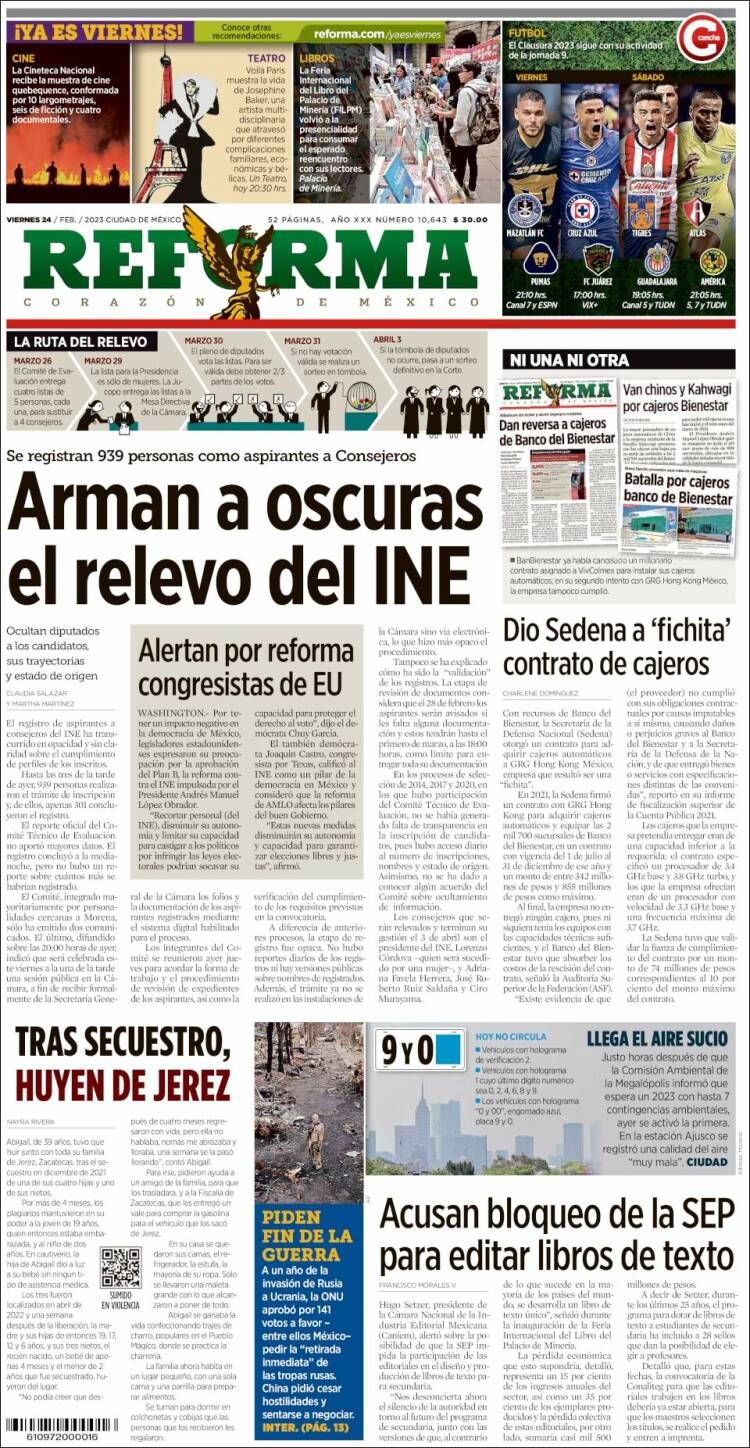 Portada de Reforma (México)