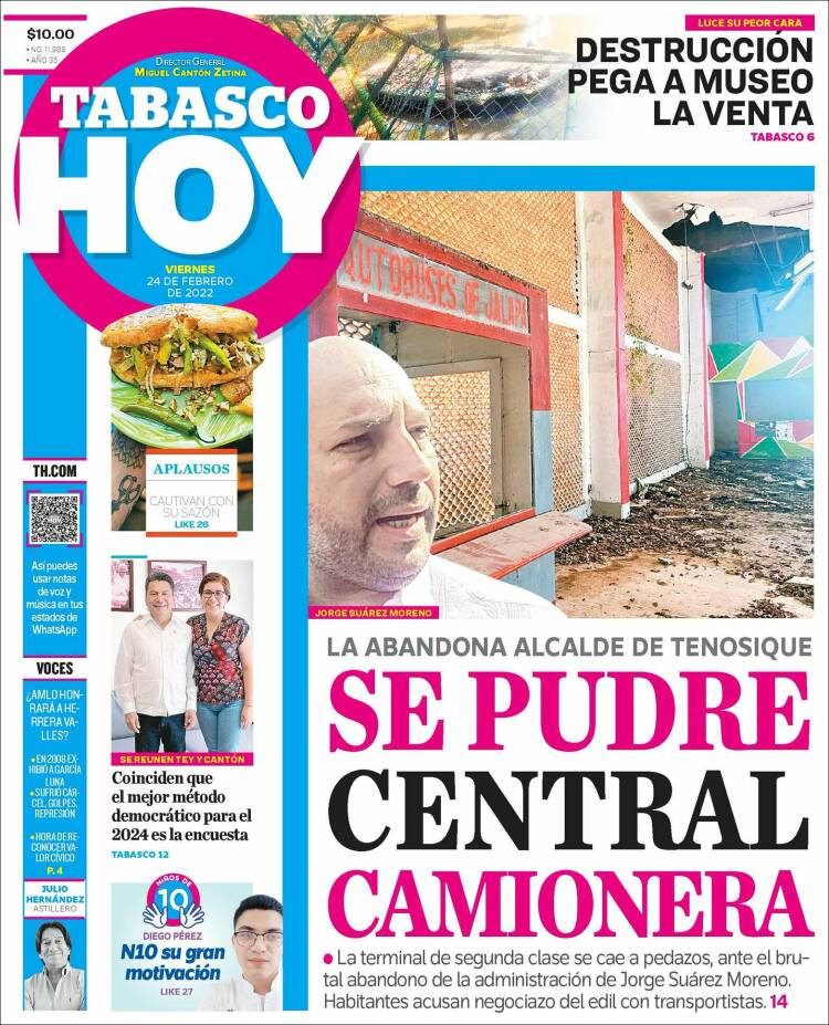 Portada de Tabasco Hoy (México)