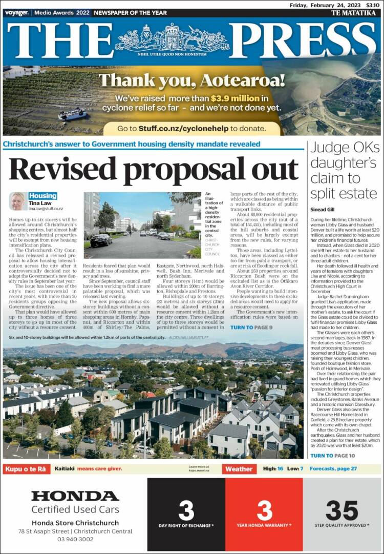 Portada de The Press (Nueva Zelanda)