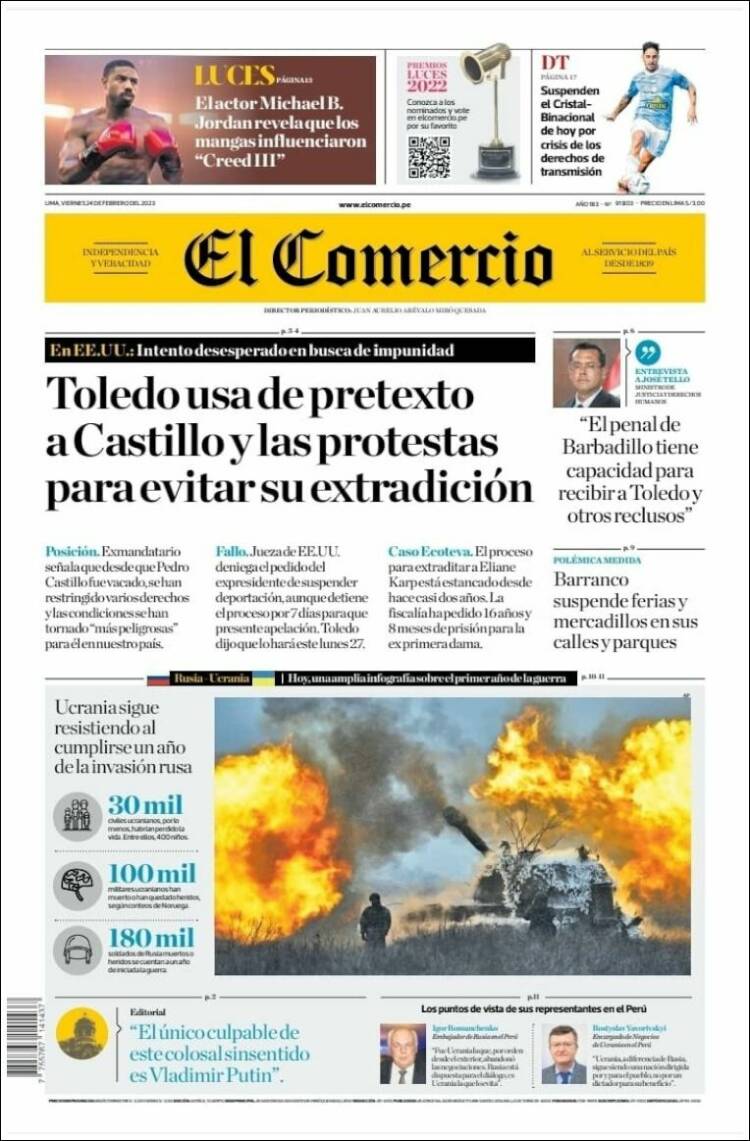 Portada de El Comercio (Per&uacute;)