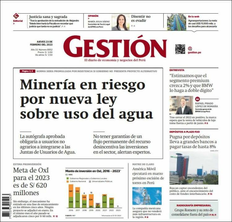 Portada de Diario Gestión (Per&uacute;)