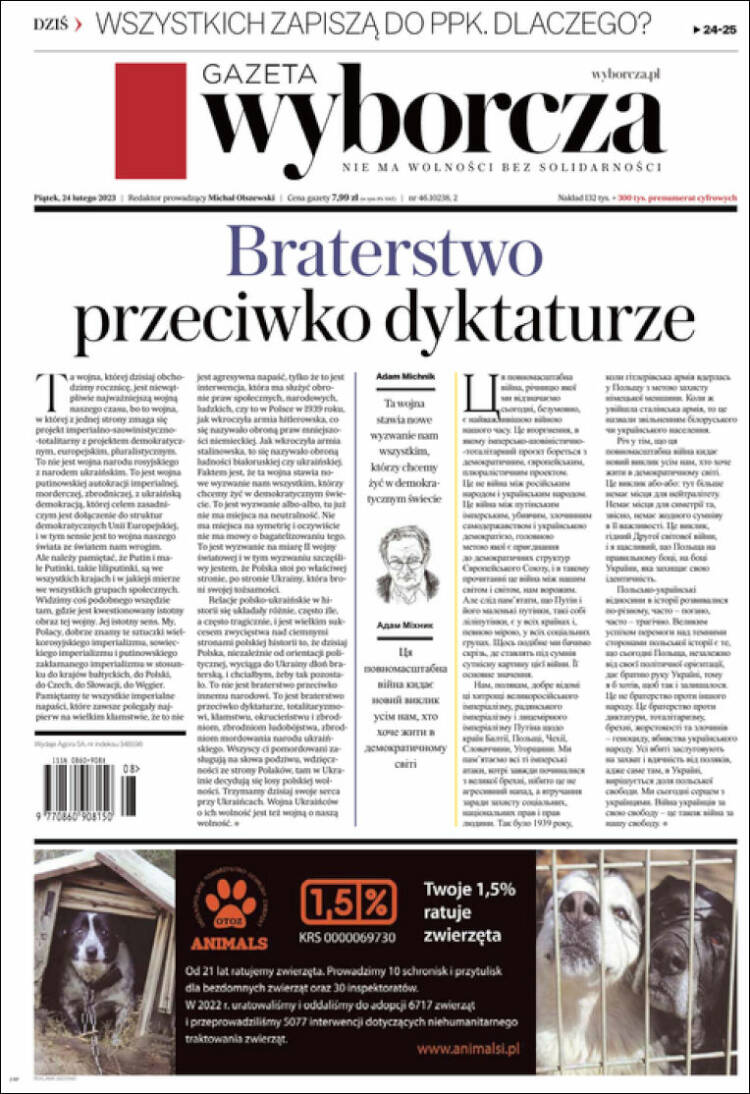 Portada de Gazeta Wyborcza (Polonia)