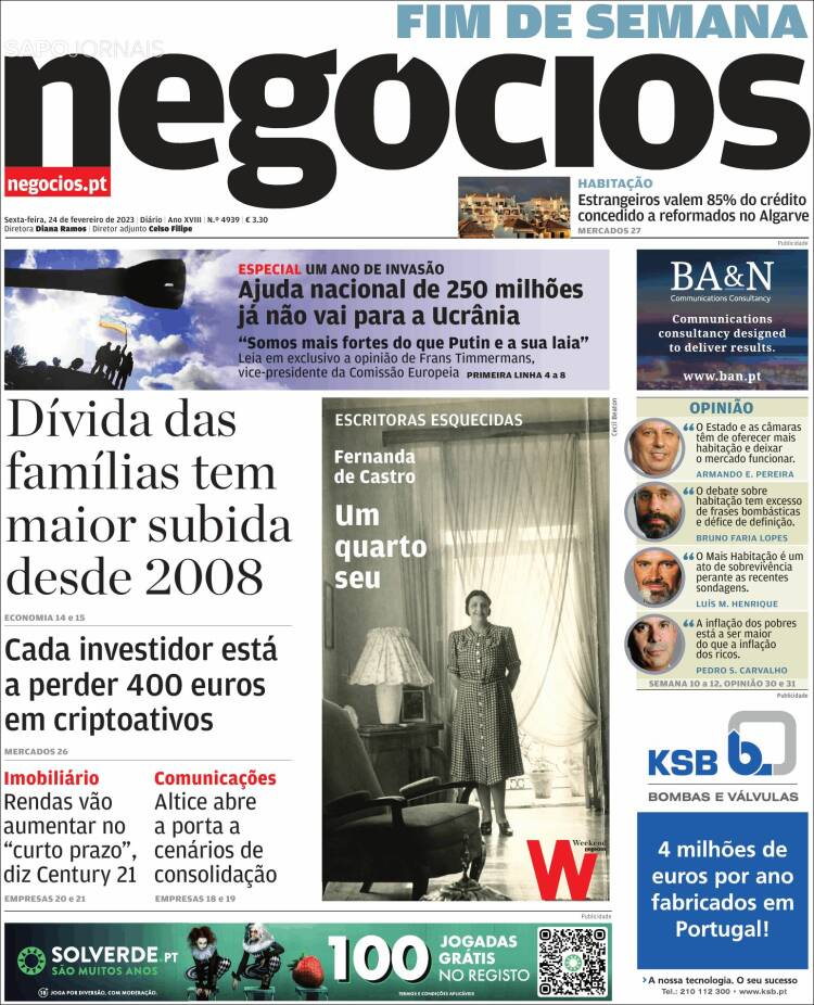 Portada de Jornal de Negócios (Portugal)