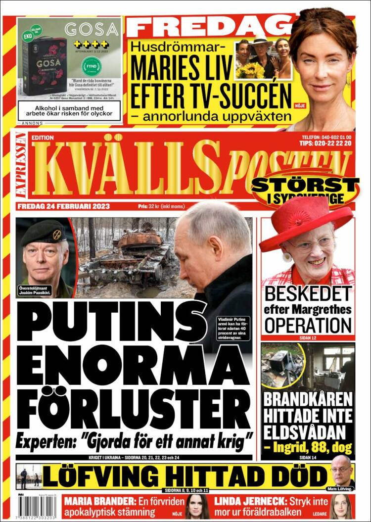 Portada de Kvällsposten (Suecia)