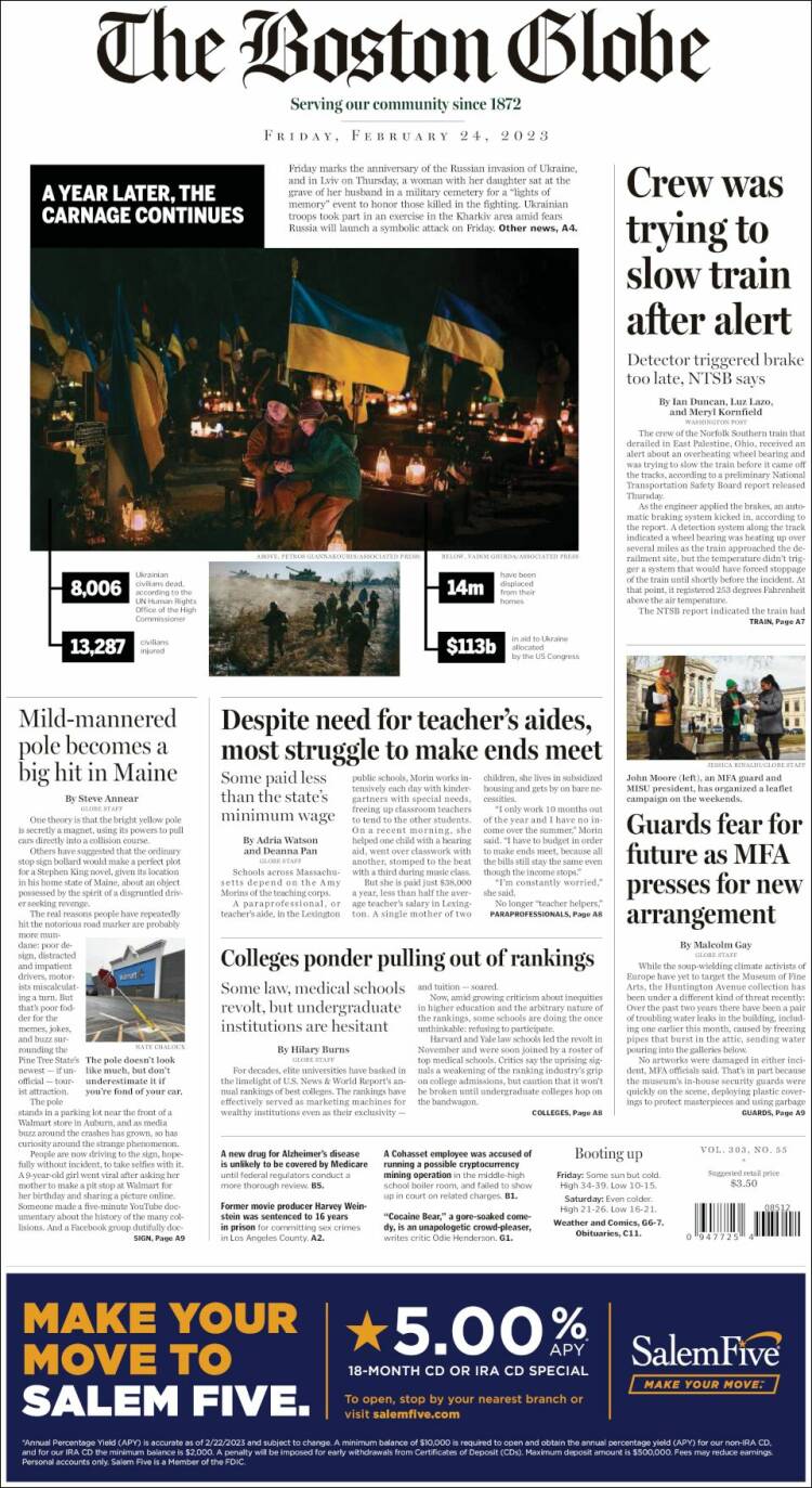 Portada de Boston Globe (USA)