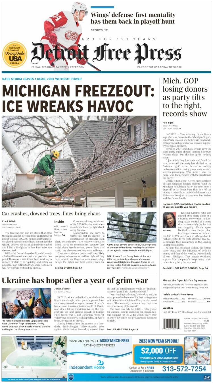 Portada de Detroit Free Press (USA)