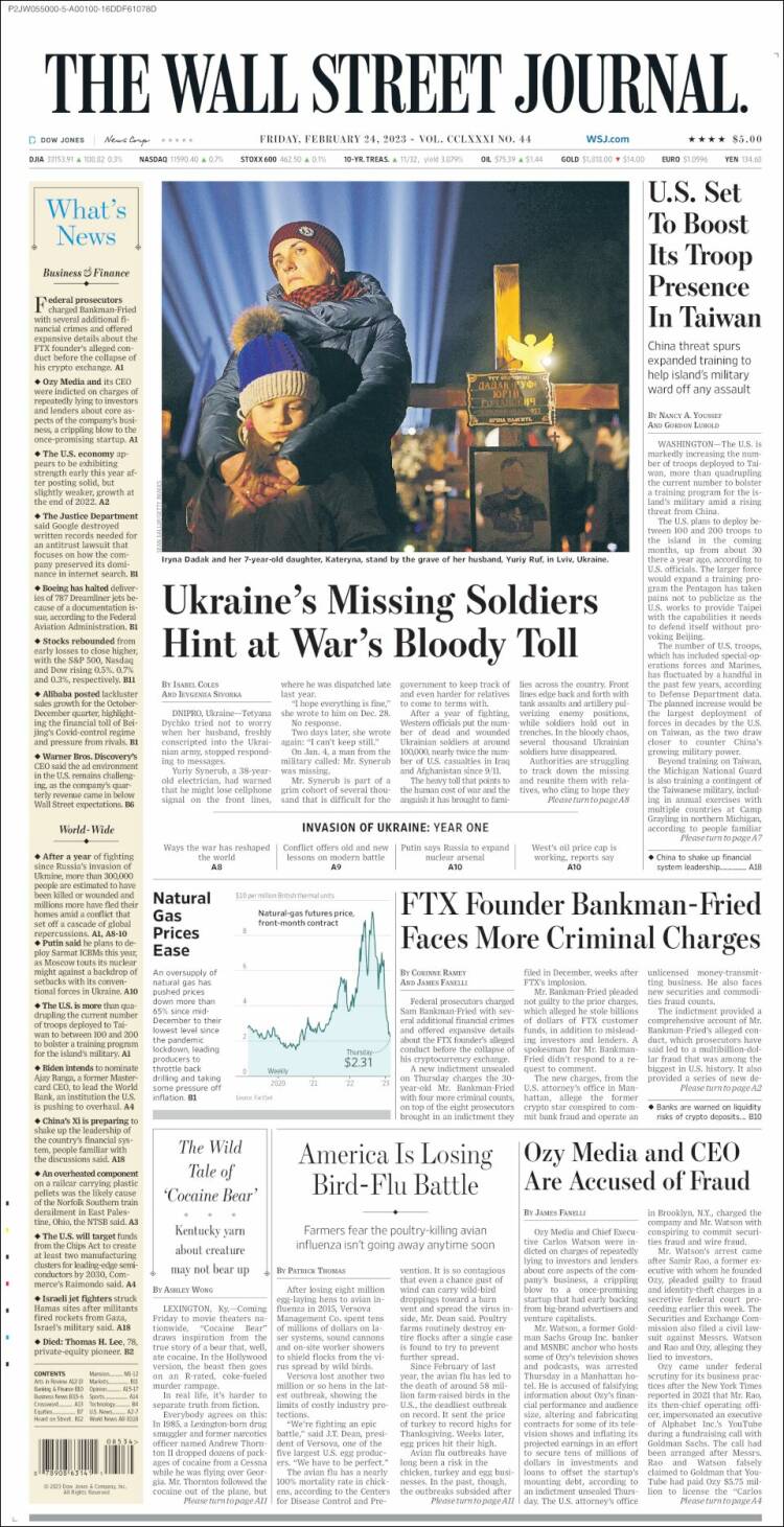 Portada de Wall Street Journal (USA)