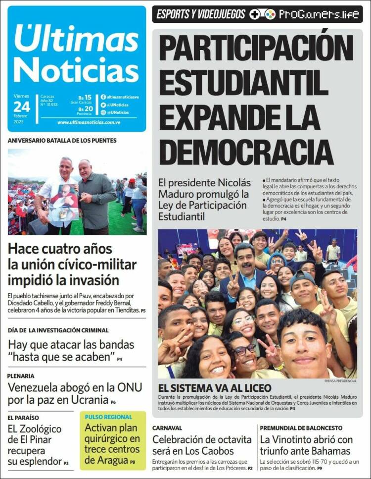 Portada de Últimas Noticias (Venezuela)