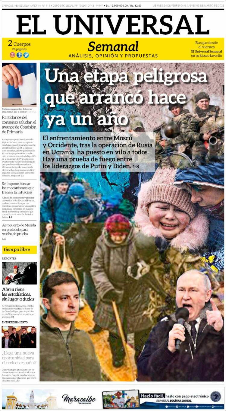Portada de Universal (Venezuela)