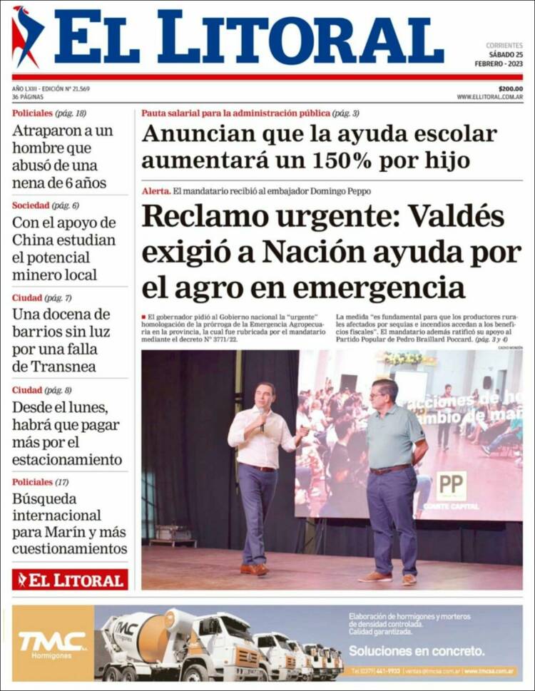 Portada de El Litoral Corrientes (Argentina)