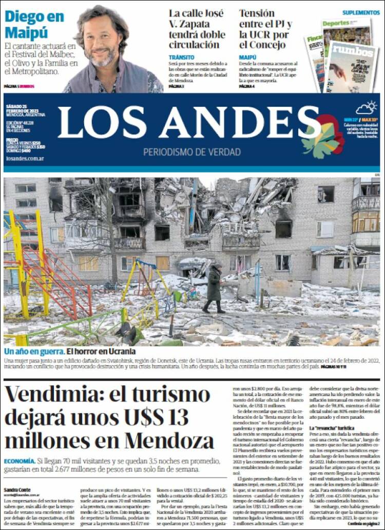 Portada de Los Andes - Mendoza (Argentina)