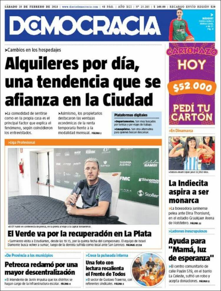 Portada de Diario Democracia (Argentina)