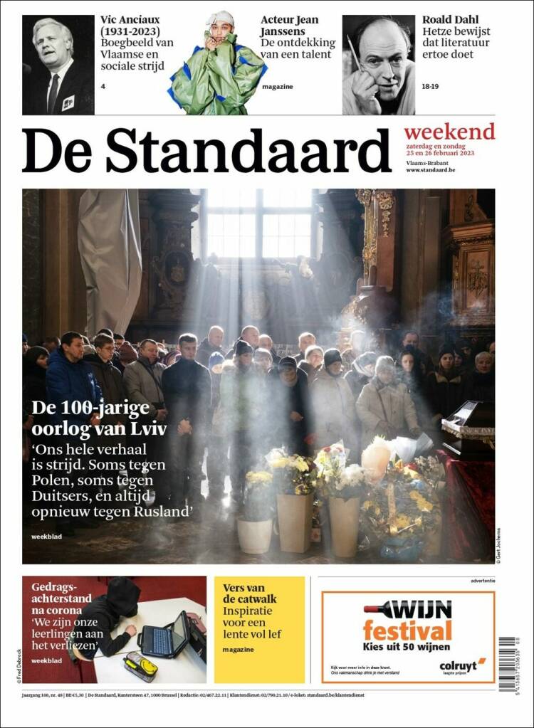 Portada de De Standaard (Bélgica)