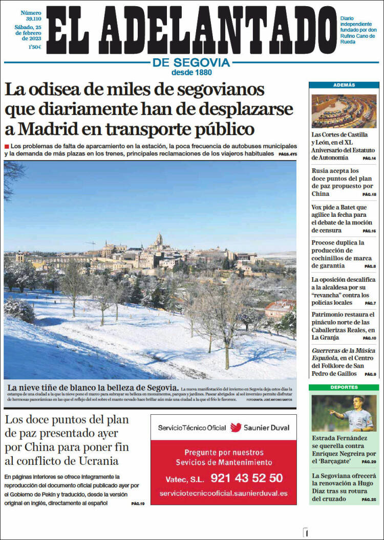 Portada de El Adelantado de Segovia (España)