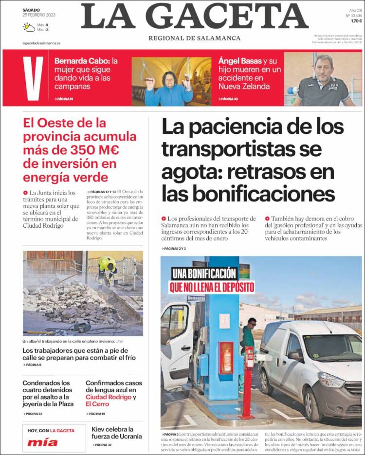 Portada de La Gaceta de Salamanca (España)