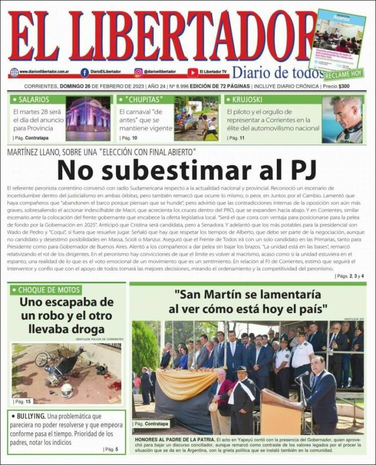 Portada de Diario El Libertador (Argentina)