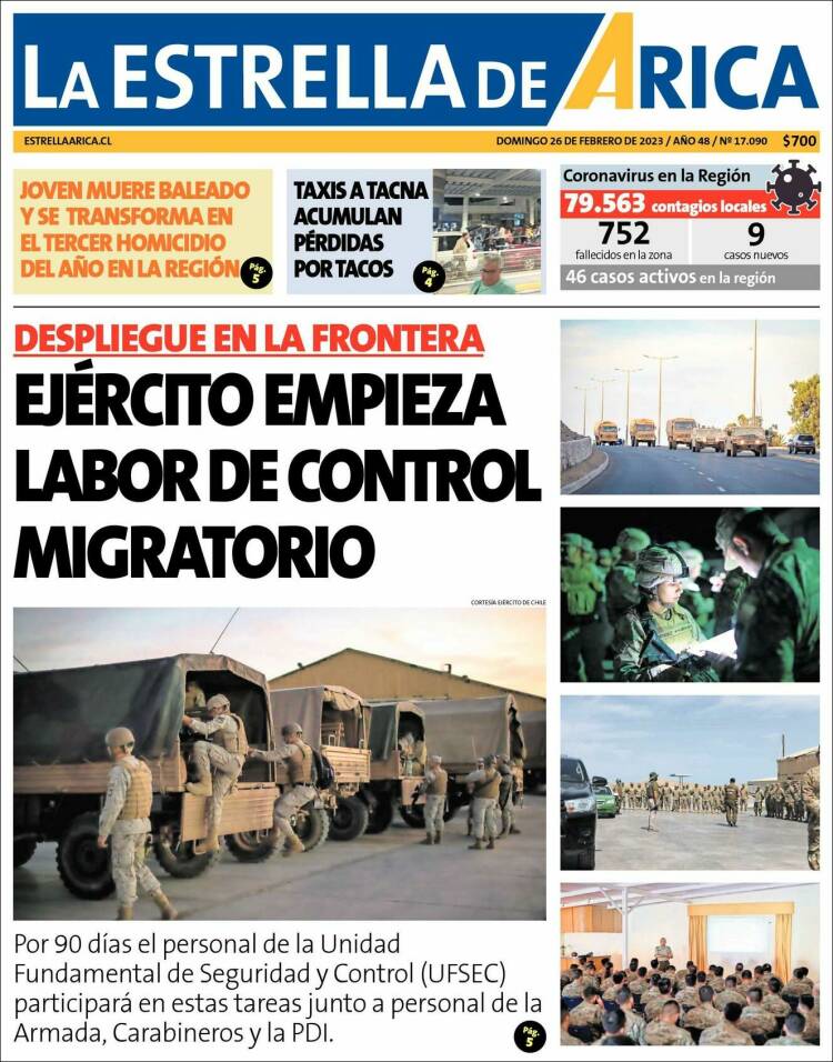 Portada de La Estrella de Arica (Chile)