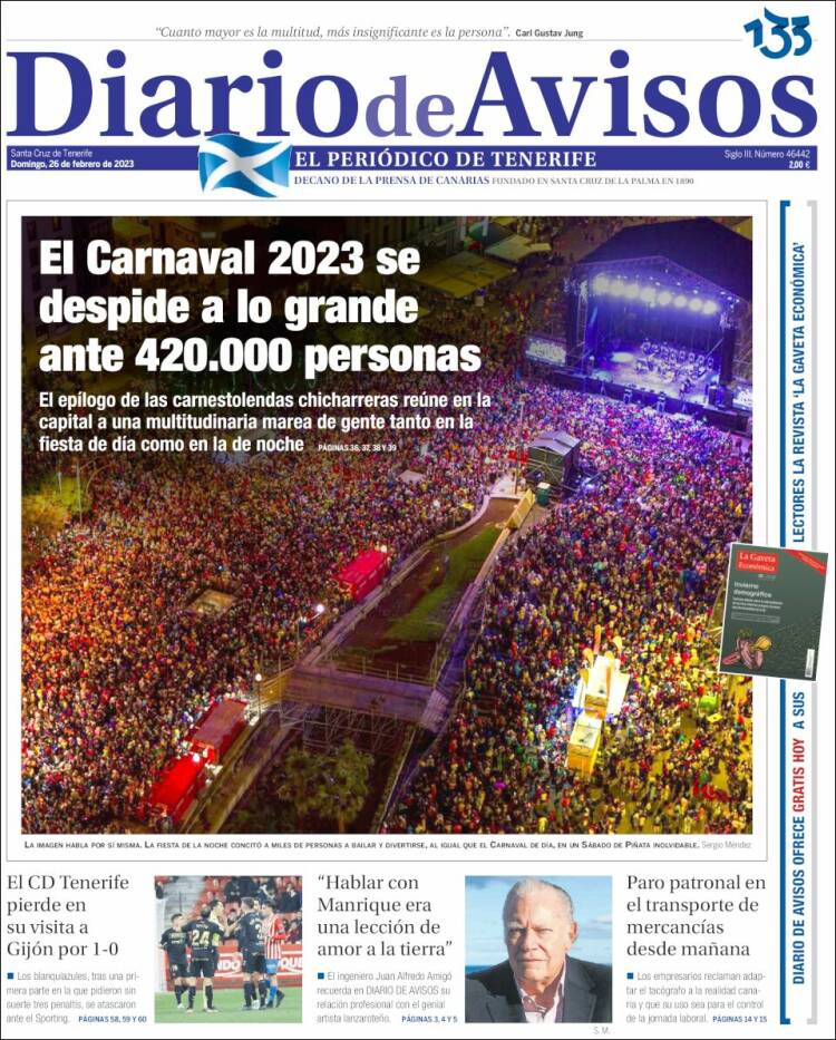 Portada de Diarios de Avisos (España)