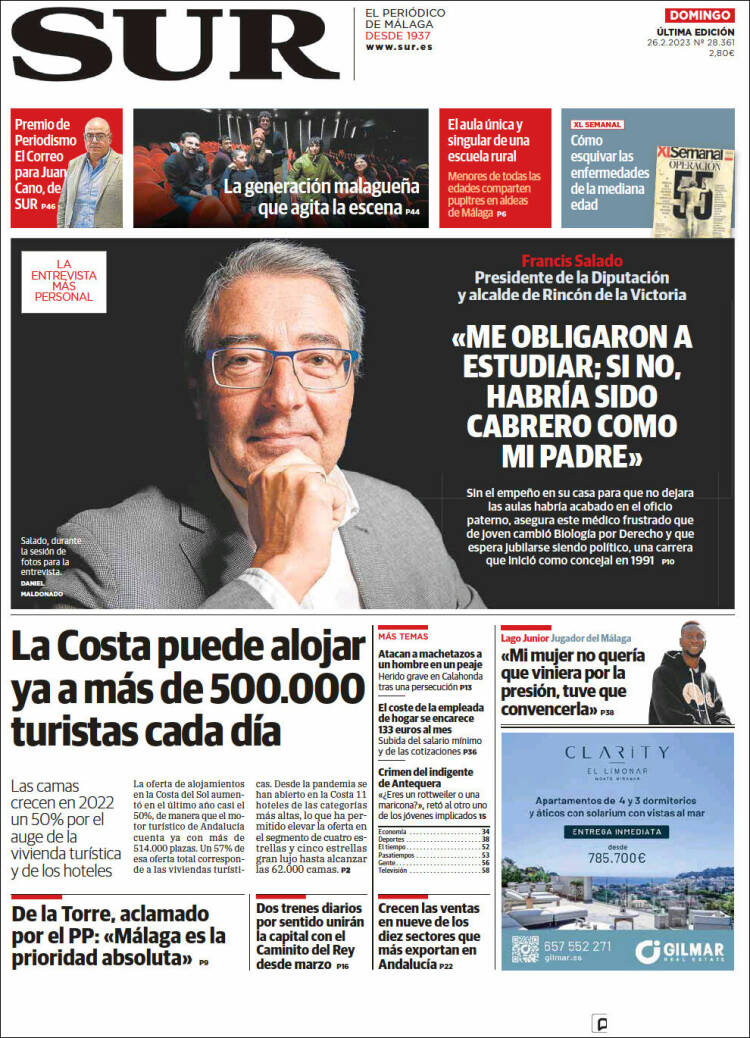 Portada de Diario el Sur (Espagne)