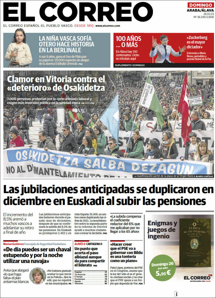 Portada de El Correo - Álava (España)