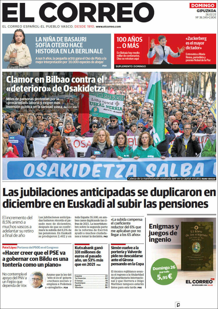 Portada de El Correo - Guipuzcoa (España)