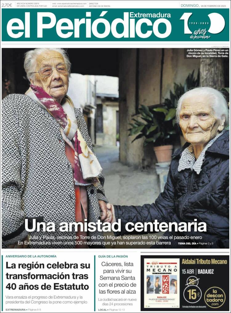 Portada de El Periódico de Extremadura (España)
