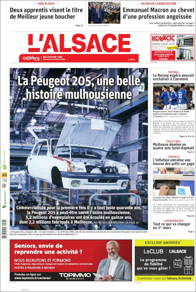 Portada de Journal L'Alsace (Francia)