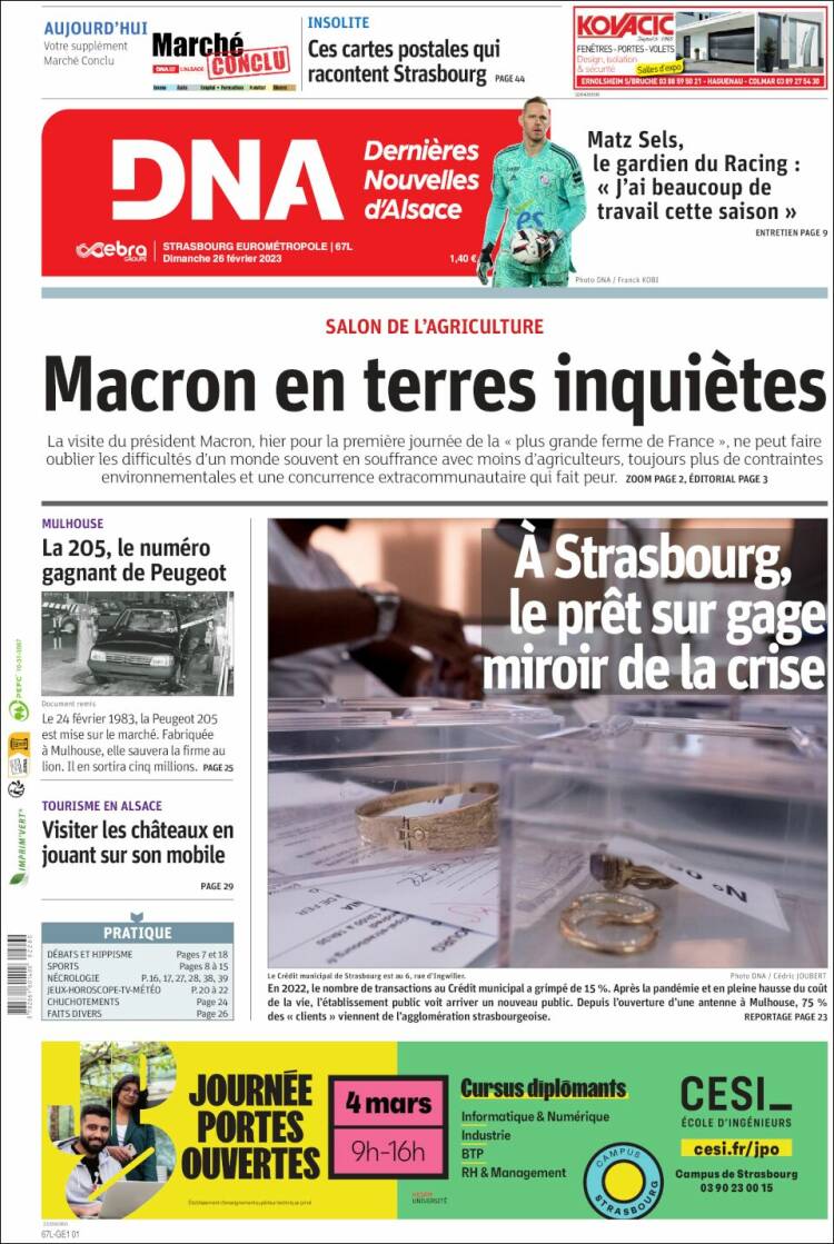 Portada de Les Dernières Nouvelles d'Alsace (Francia)