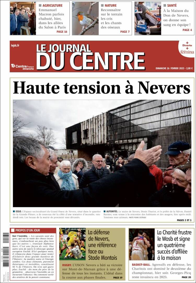 Portada de Le Journal du Centre (Francia)