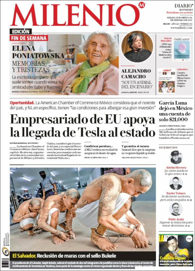 Portada de Milenio de Monterrey (México)