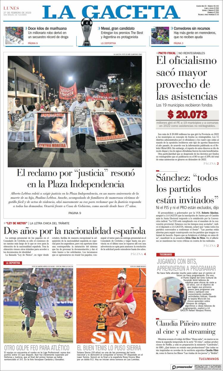 Portada de La Gaceta (Argentina)