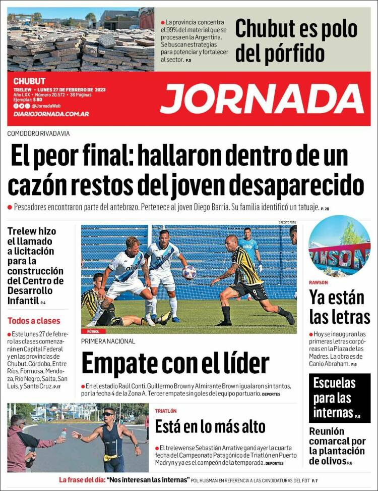 Portada de Diario Jornada en la Patagonia (Argentina)