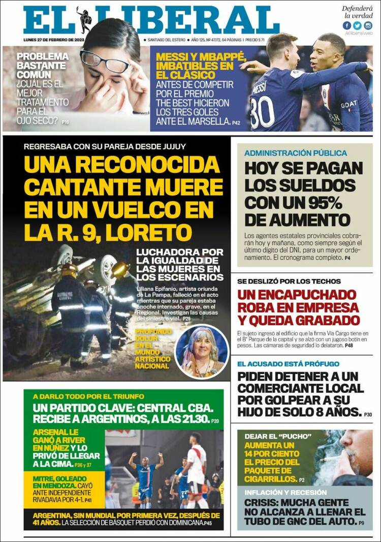 Portada de Diario El Liberal (Argentina)