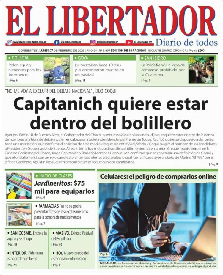 Portada de Diario El Libertador (Argentina)