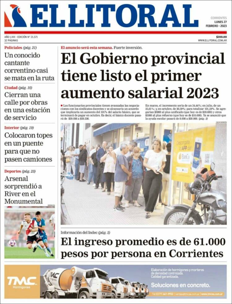 Portada de El Litoral Corrientes (Argentina)