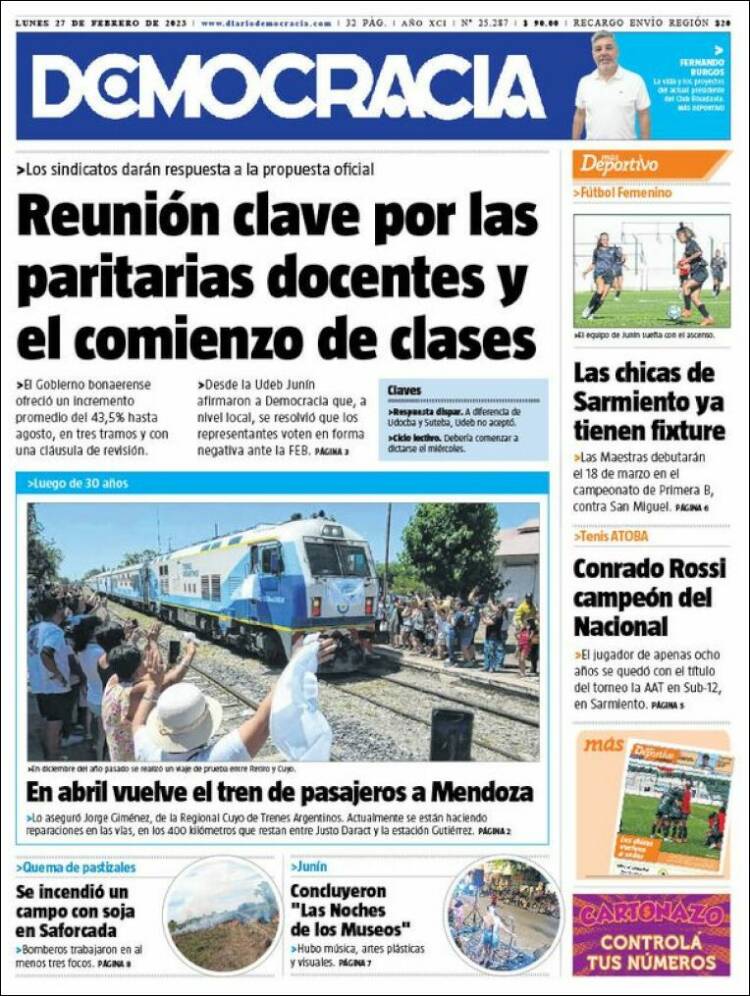 Portada de Diario Democracia (Argentina)