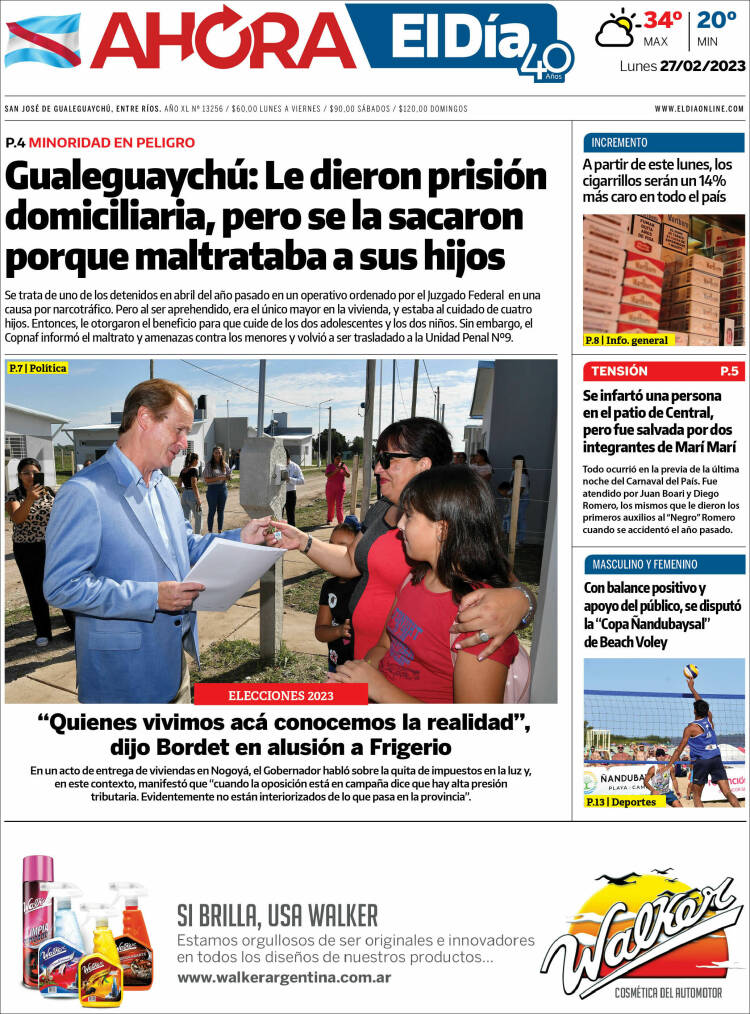 Portada de El Día de Gualeguaychú (Argentina)