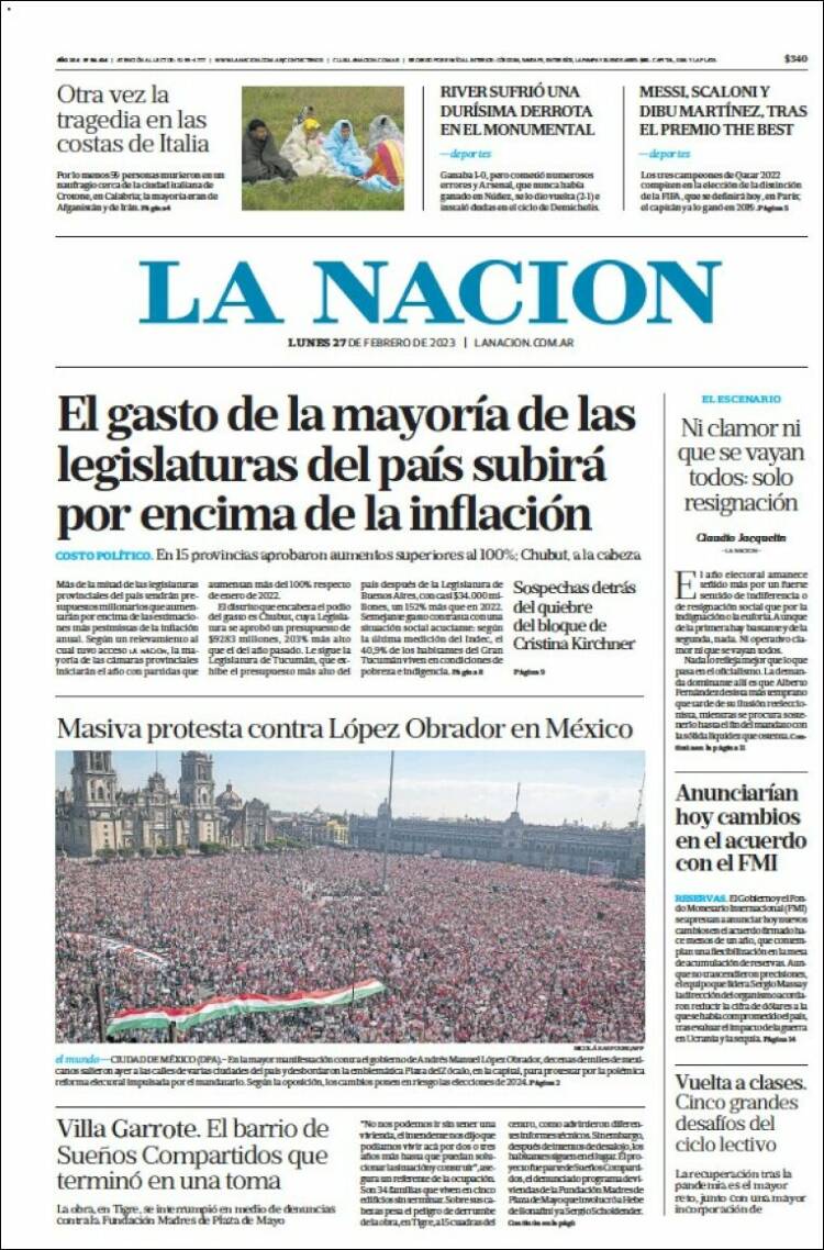 Portada de La Nación (Argentina)