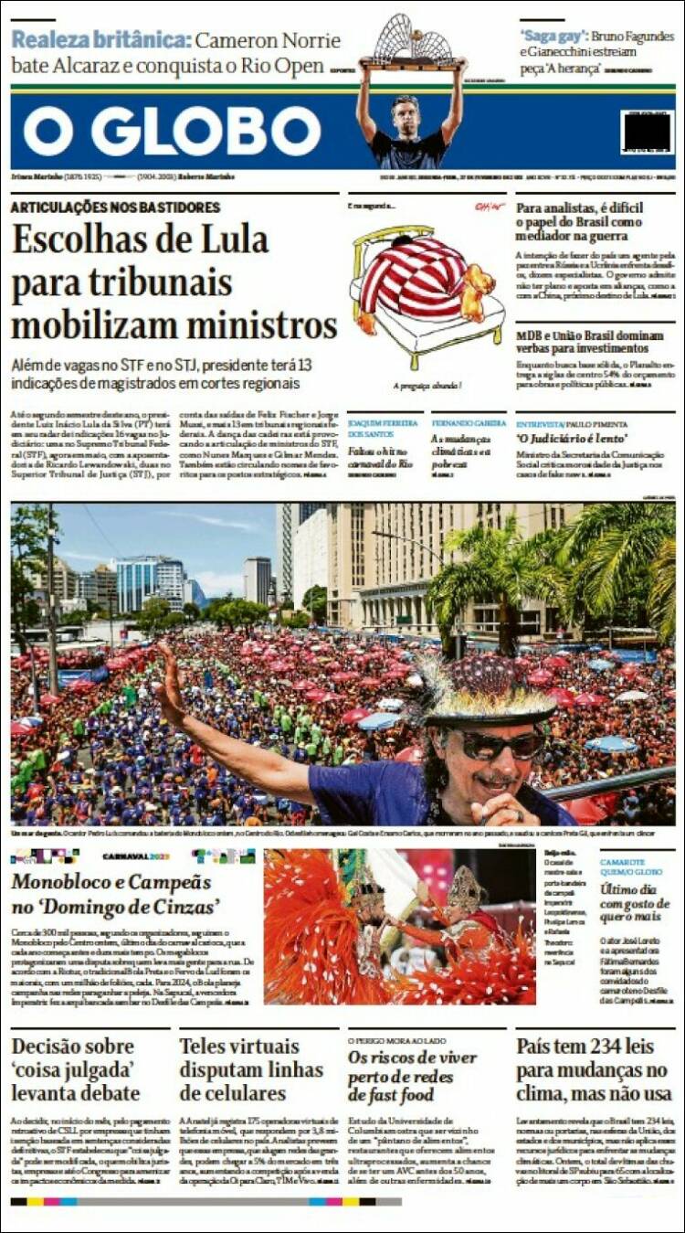 Portada de O Globo (Brasil)