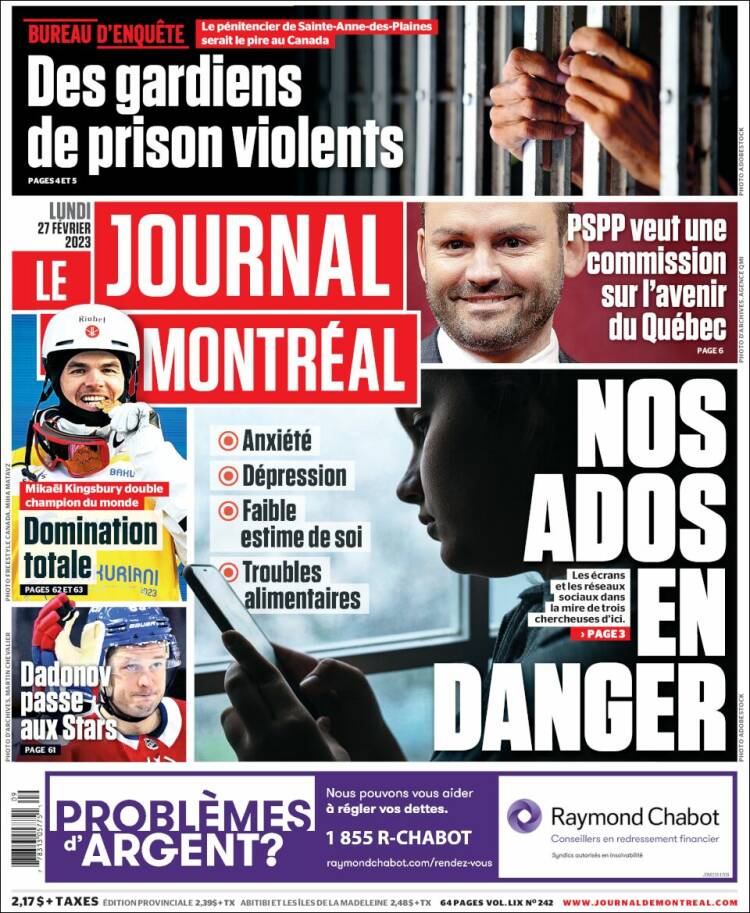 Portada de Le Journal de Montréal (Canada)