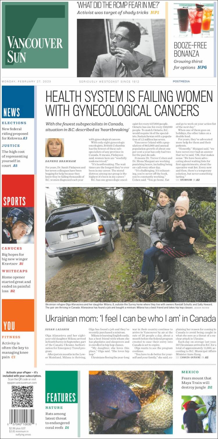 Portada de The Vancouver Sun (Canada)