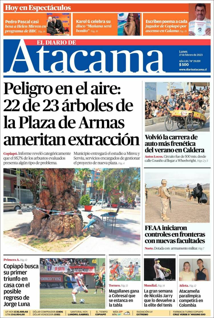 Portada de Diario de Atacama (Chile)