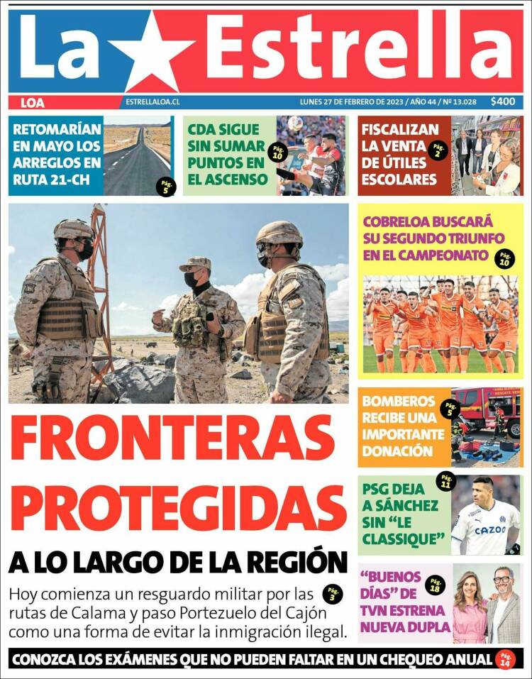 Portada de La Estrella de Loa (Chile)