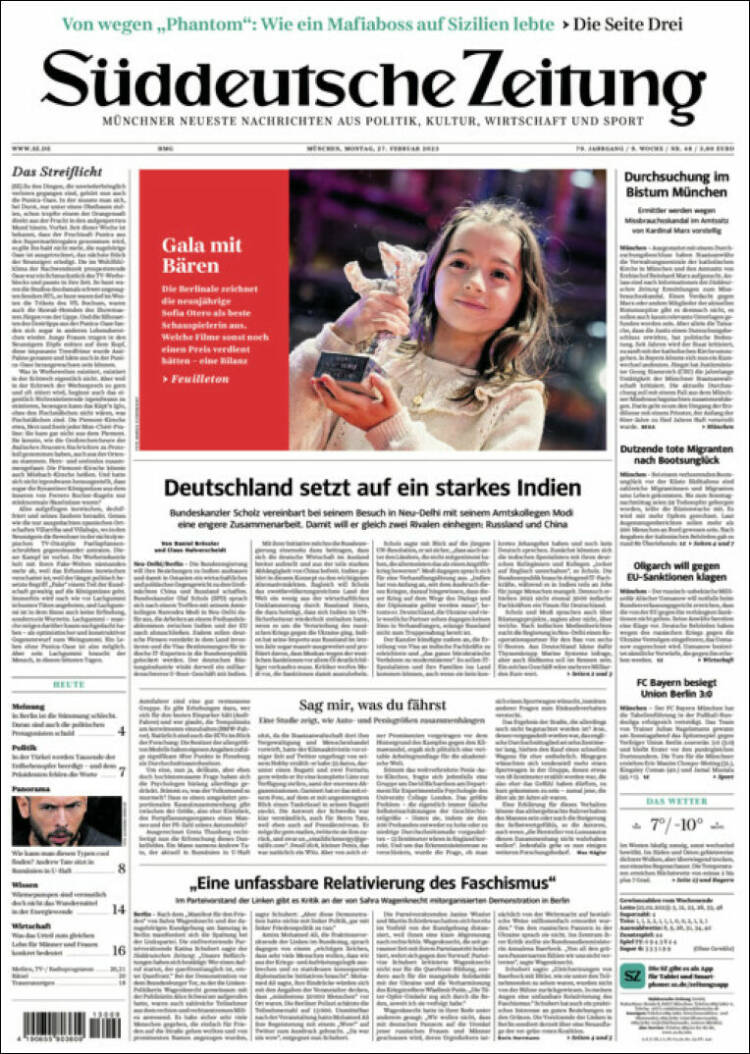 Portada de Sueddeutsche (Alemania)