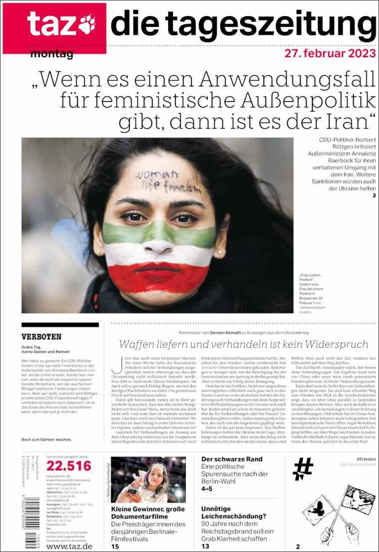 Portada de Die Tageszeitung (Alemania)