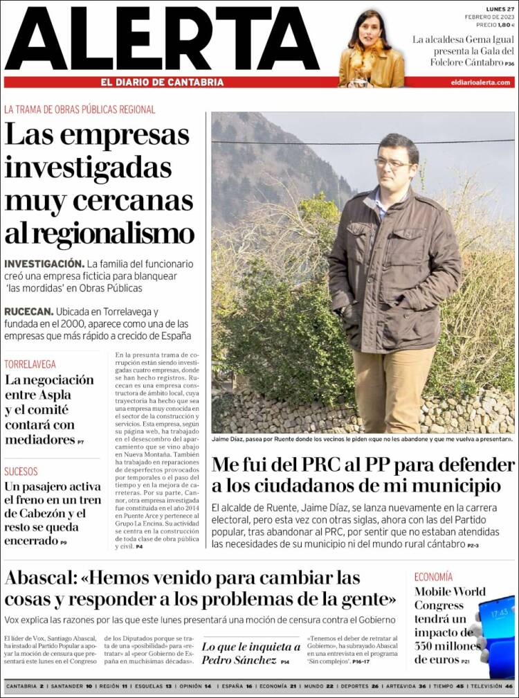 Portada de Alerta - El Diario de Cantabria (Espagne)