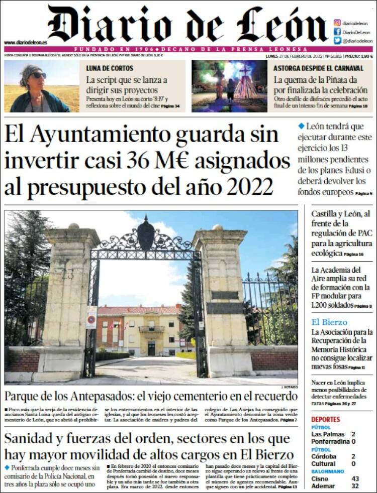 Portada de Diario de León (Espagne)